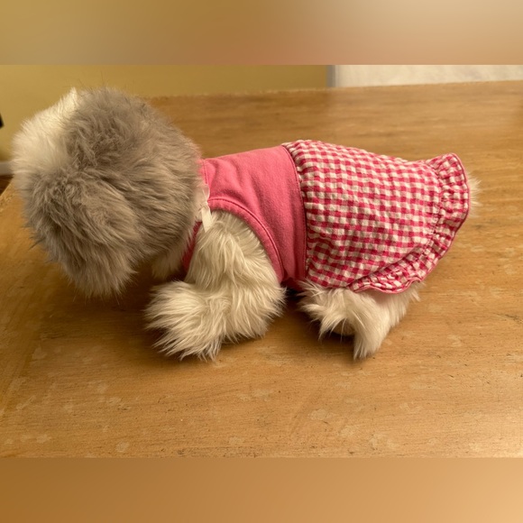 Pink gingham doggie dress with shoulder ribbon detail in size small - Picture 2 of 3